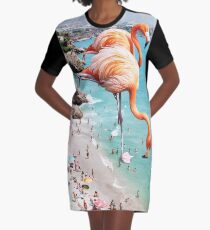 Flamingos on the Beach #redbubble #decor Graphic T-Shirt Dress