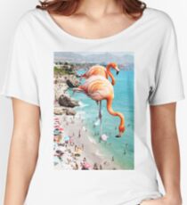 Flamingos on the Beach #redbubble #decor Women's Relaxed Fit T-Shirt
