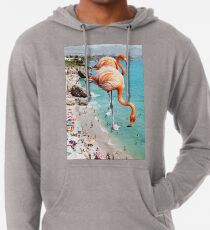 Sudadera con capucha ligera Flamencos en la playa #redbubble #decor