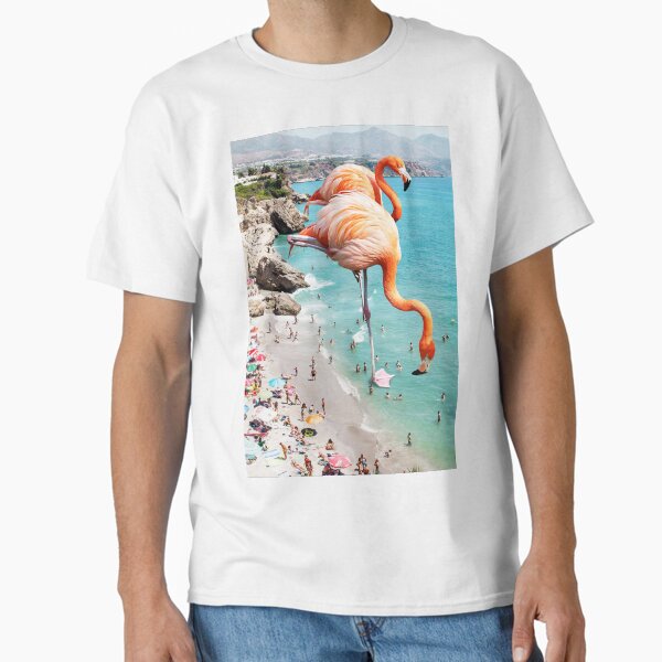 Flamingos on the Beach, Wildlife Surrealism Birds, Nature Flamingo Fantasy Beach Summer Photography Classic T-Shirt