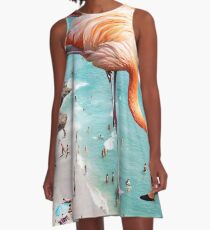 Flamingos on the Beach #redbubble #decor A-Line Dress