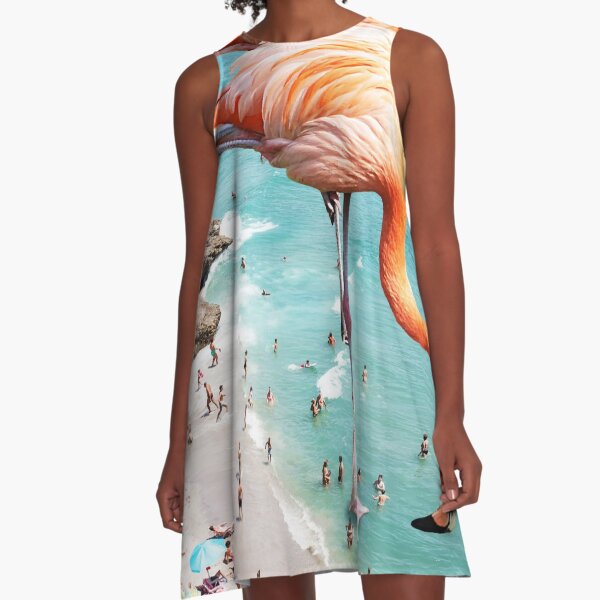 Flamingos on the Beach #redbubble #decor A-Line Dress