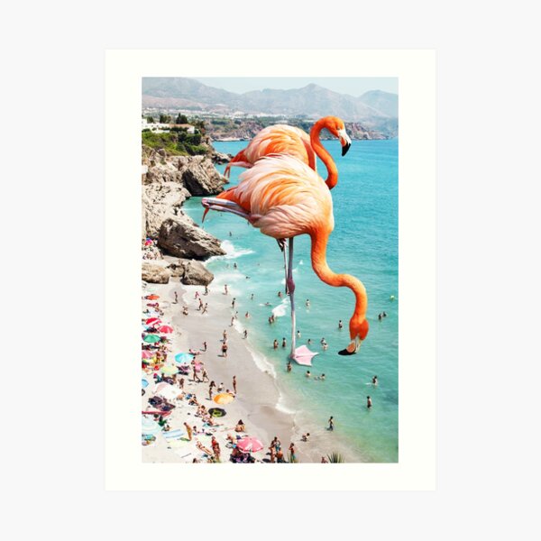 Flamingos on the Beach #redbubble #decor Art Print