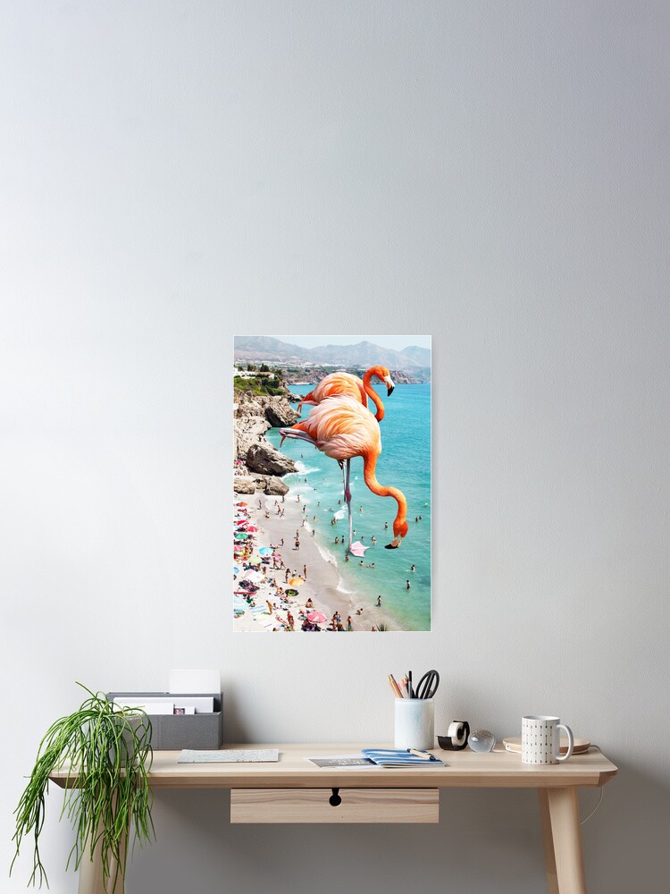 Alternate view of Flamingos on the Beach #redbubble #decor Poster