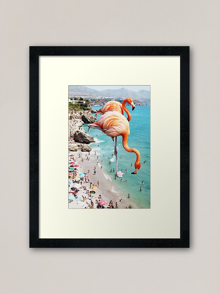 Thumbnail 2 of 7, Framed Art Print, Flamingos on the Beach, Wildlife Surrealism Birds, Nature Flamingo Fantasy Beach Summer Photography designed and sold by 83oranges.