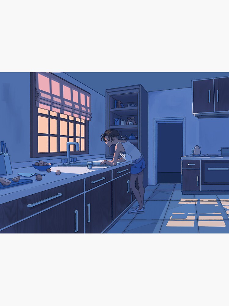 “aesthetic early morning lofi kitchen " Sticker for Sale by rafuart