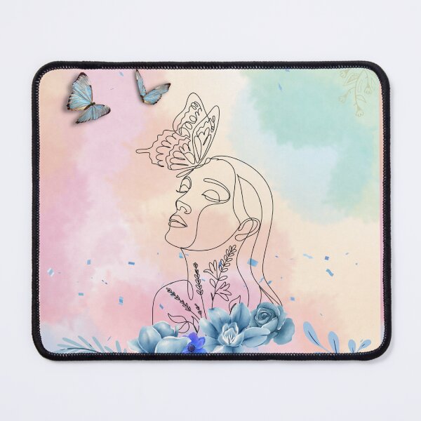 Item preview, Floral Blue Water Colour Woman's Face Single Lined Drawing With Butterflies designed and sold by adoredigitals.