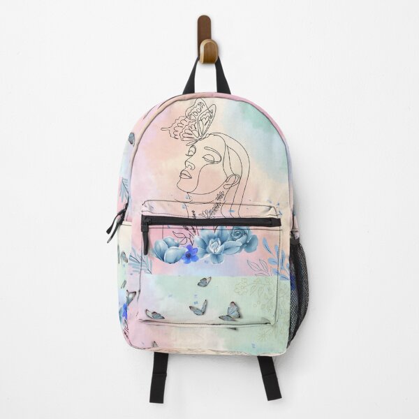 Item preview, Floral Blue Water Colour Woman's Face Single Lined Drawing With Butterflies designed and sold by adoredigitals.