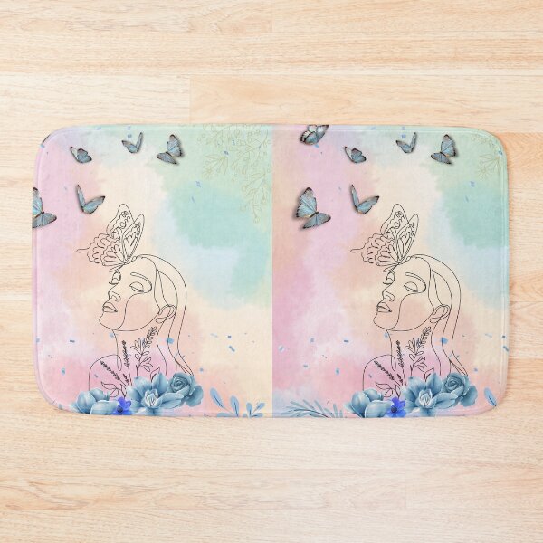 Item preview, Floral Blue Water Colour Woman's Face Single Lined Drawing With Butterflies designed and sold by adoredigitals.