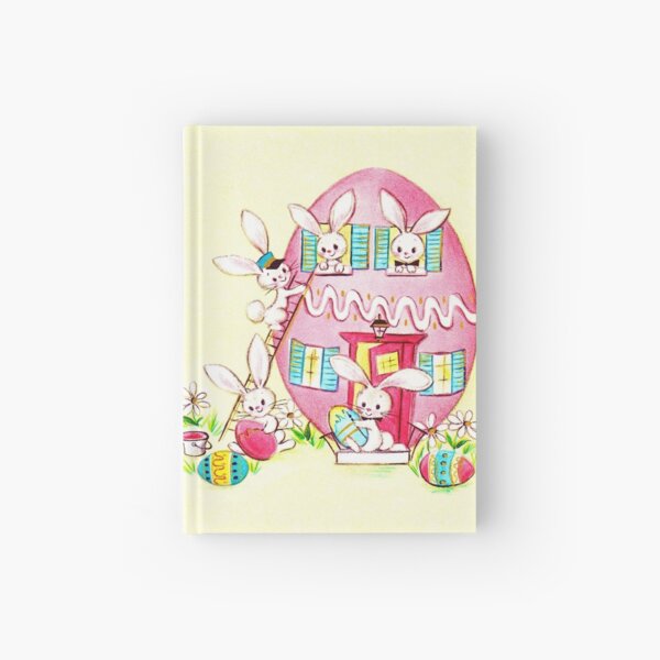 A Very Vintage Easter - Reimagined, Retro, Easter, Holiday, Card, Bunnies, Bunny, Rabbit, Bun Bun, Egg, Eggs, Colored, Dyed, House, Home, Pastel, Hardcover Journal