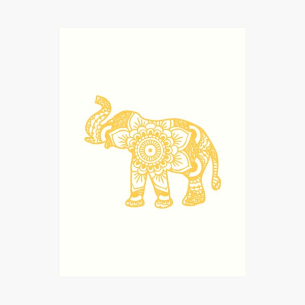 Mandala Elephant Yellow Art Print