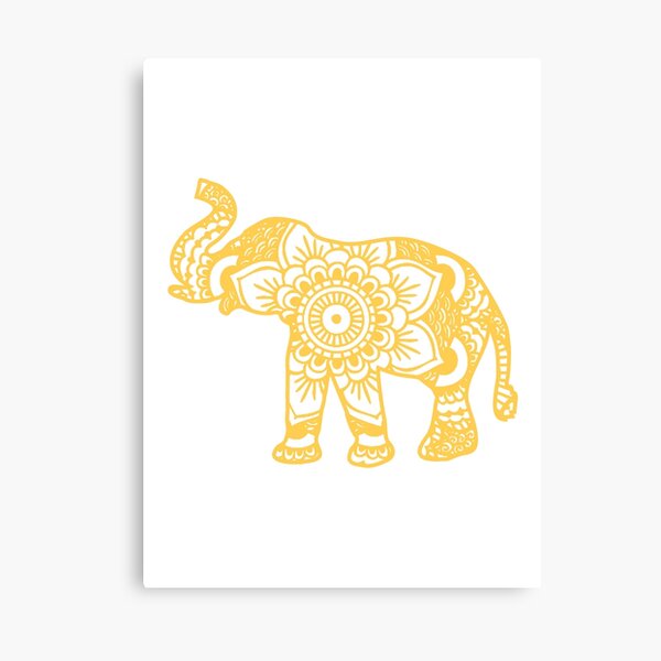 Mandala Elephant Yellow Canvas Print