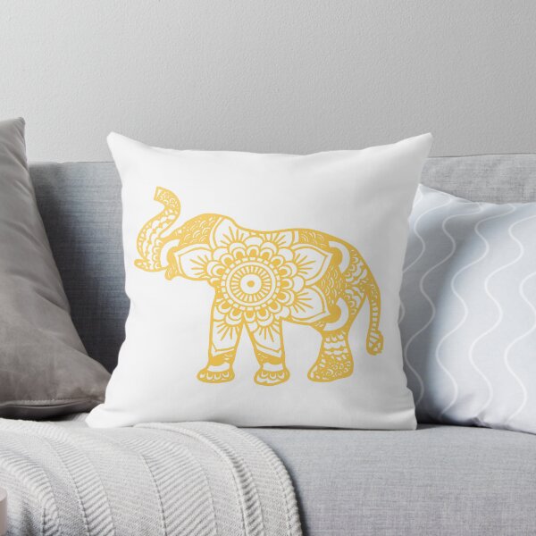 Mandala Elephant Yellow Throw Pillow