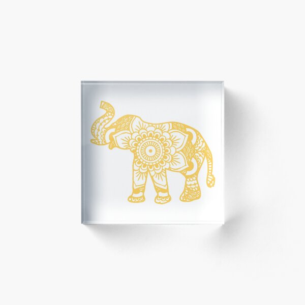 Mandala Elephant Yellow Acrylic Block