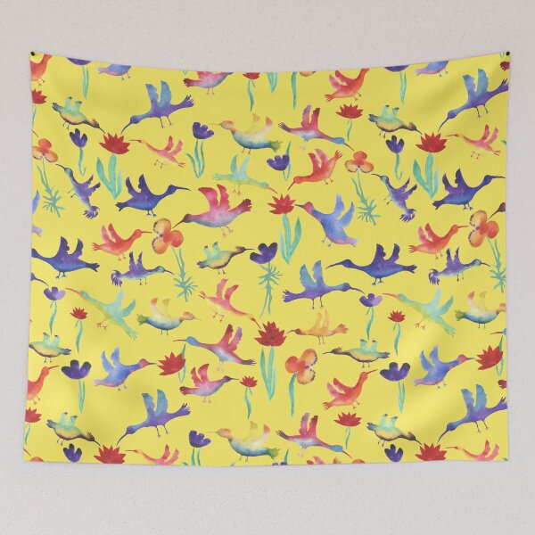 Item preview, A busy quirky bird and flower design, using bright cheerful colours designed and sold by Wonder & Whimsy.