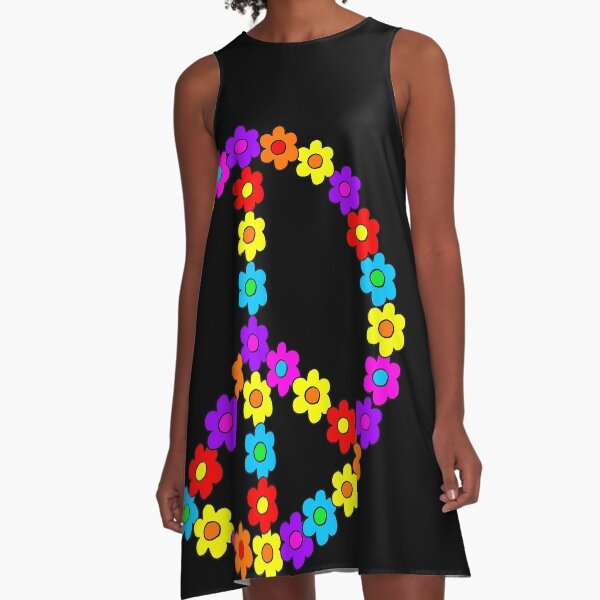 Pop Flower Peace Sign A-Line Dress