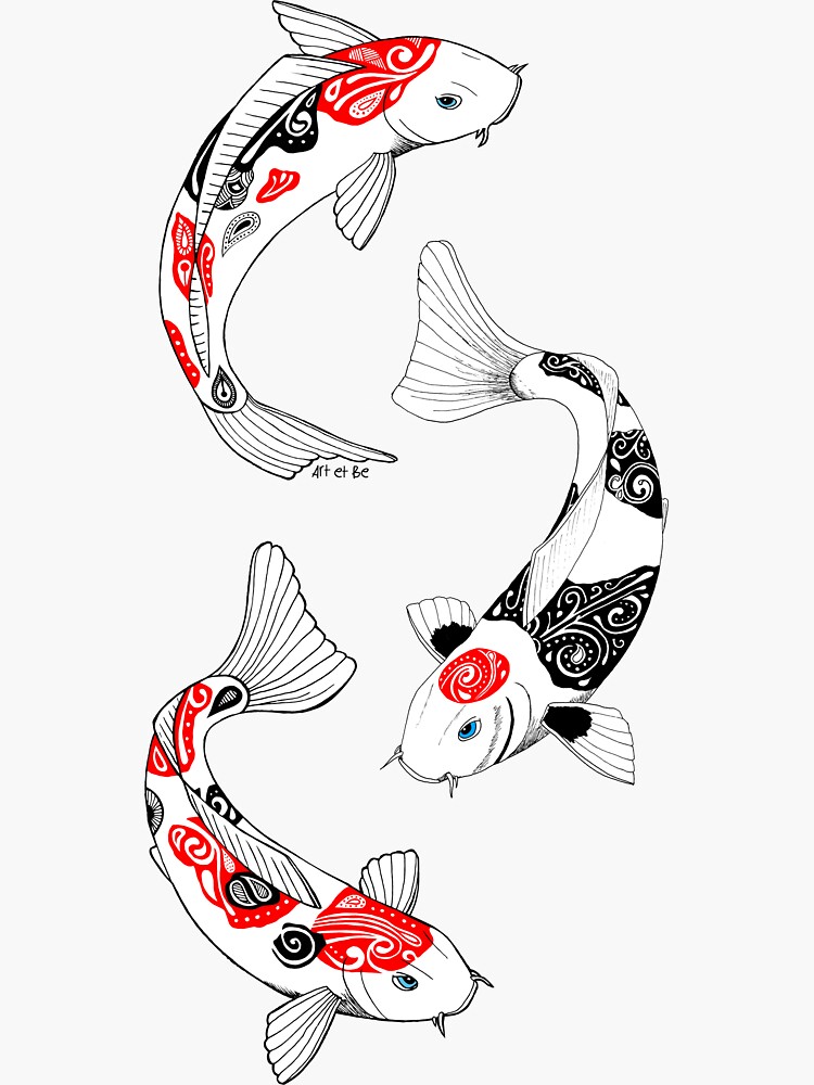 Thumbnail 3 of 3, Sticker, Fish carp koi (3) designed and sold by artetbe.