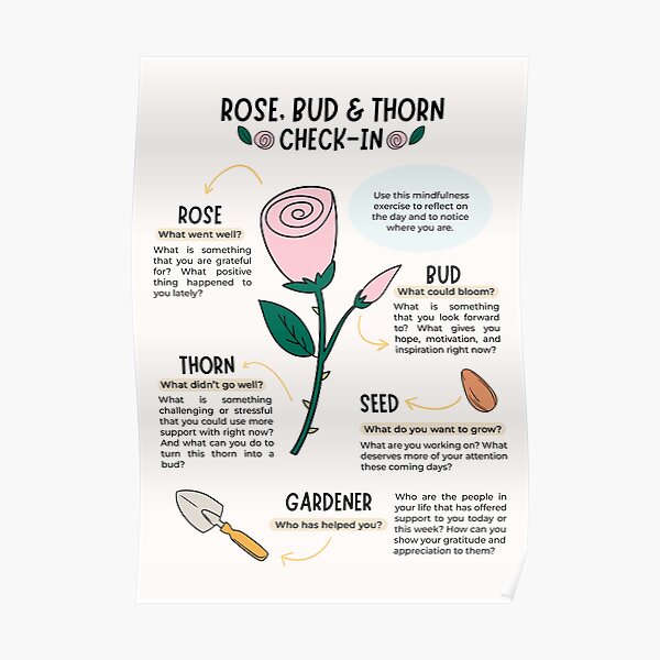 "Rose, Bud, and Thorn CheckIn" Poster for Sale by PKindThoughts