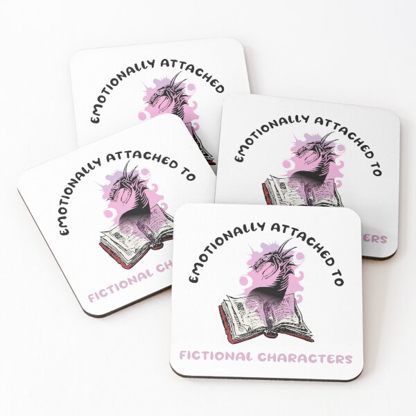 Item preview, Emotionally attached to fictional characters | Funny Reading Quote with Goofy Rounded Font and Dragon Coming From a Book designed and sold by SomeDesignThing.