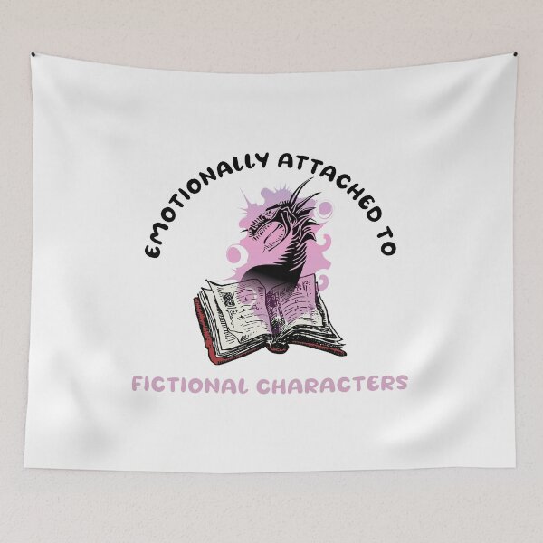 Item preview, Emotionally attached to fictional characters | Funny Reading Quote with Goofy Rounded Font and Dragon Coming From a Book designed and sold by SomeDesignThing.