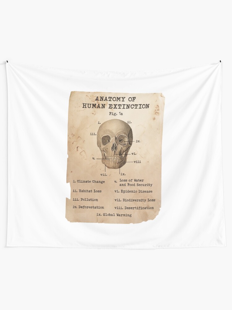 "Human Extinction, human skull, climate crisis, scientific diagram 