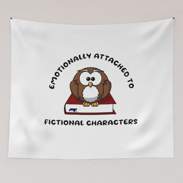 Item preview, Emotionally attached to fictional characters | Funny Reading Quote with Goofy Rounded Font and Owl on Book designed and sold by SomeDesignThing.