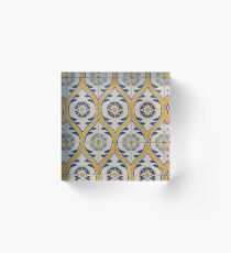 Painted Patterns - Azulejo Tiles in Blue and Yellow Acrylic Block
