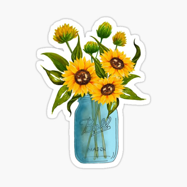 Watercolor mason jar with flowers Glossy Sticker