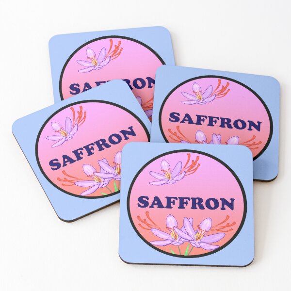 Item preview, Saffron kitchen label. red-purple background designed and sold by Pattern Petals.