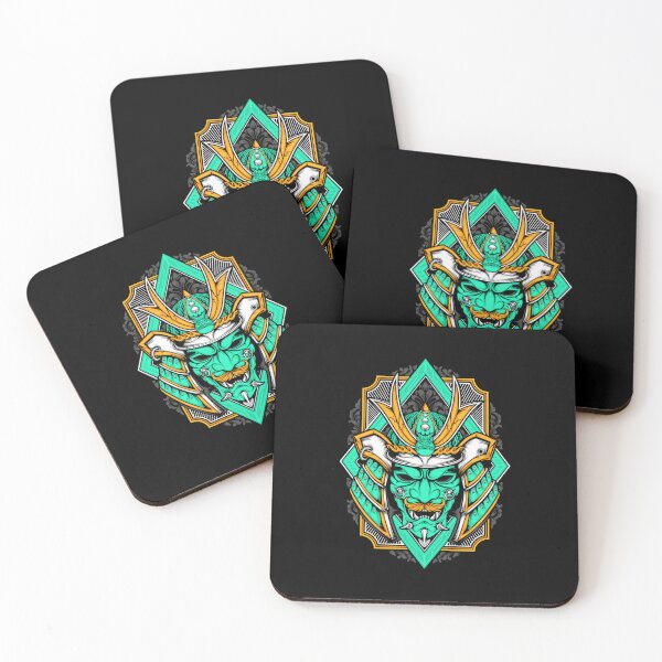 Item preview, Samurai Japanese Green Oni Mask Helmet designed and sold by BakaOutfit.