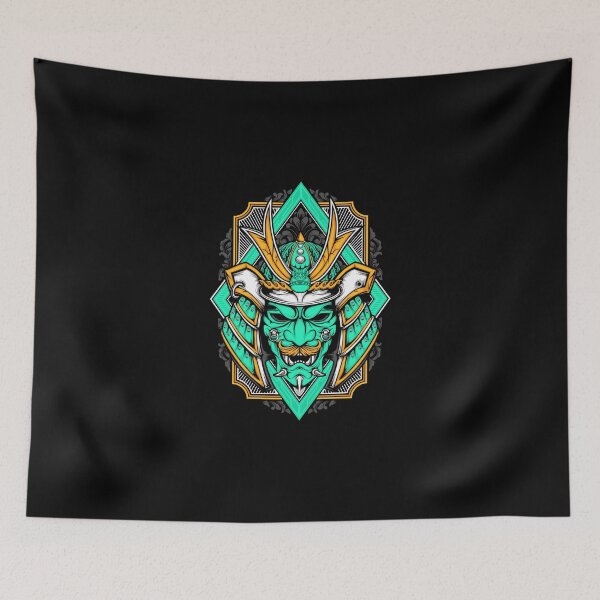Item preview, Samurai Japanese Green Oni Mask Helmet designed and sold by BakaOutfit.