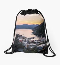 Vernazza, Italy overlook sunset Drawstring Bag