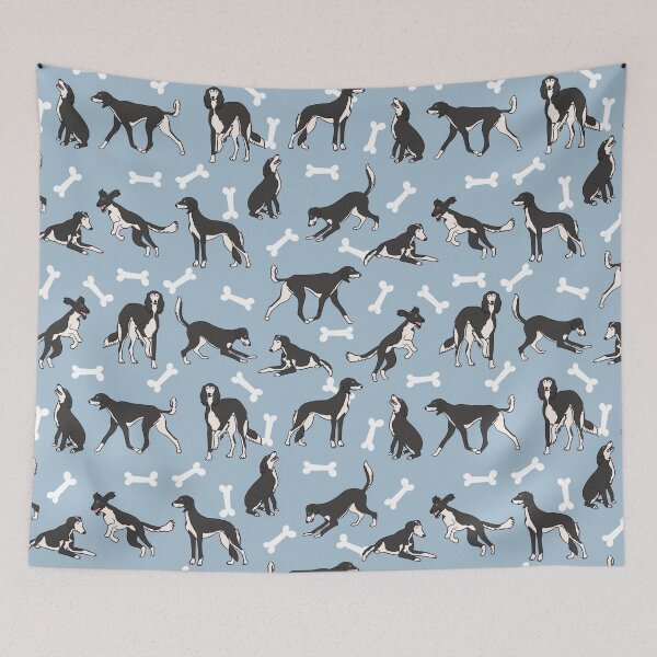 Item preview, Playing Black and White Saluki - Blue Background designed and sold by Lulupainting.