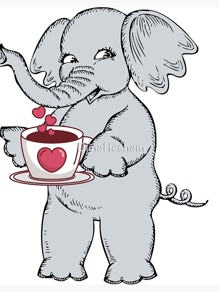 cute elephant drinking coffee/Best gift for elephant and coffee