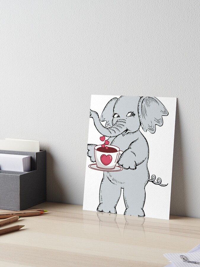 cute elephant drinking coffee/Best gift for elephant and coffee