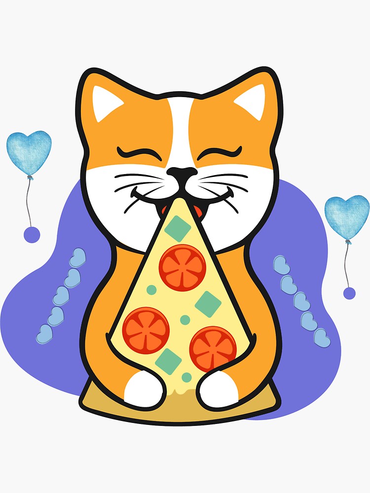 "Cat Eating A Pizza TShirt" Sticker for Sale by AZEDesign Redbubble