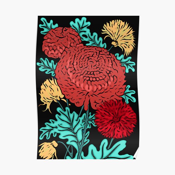 Yellow background Decorative Art. 1885 HOlding down red flower quality POSTER 