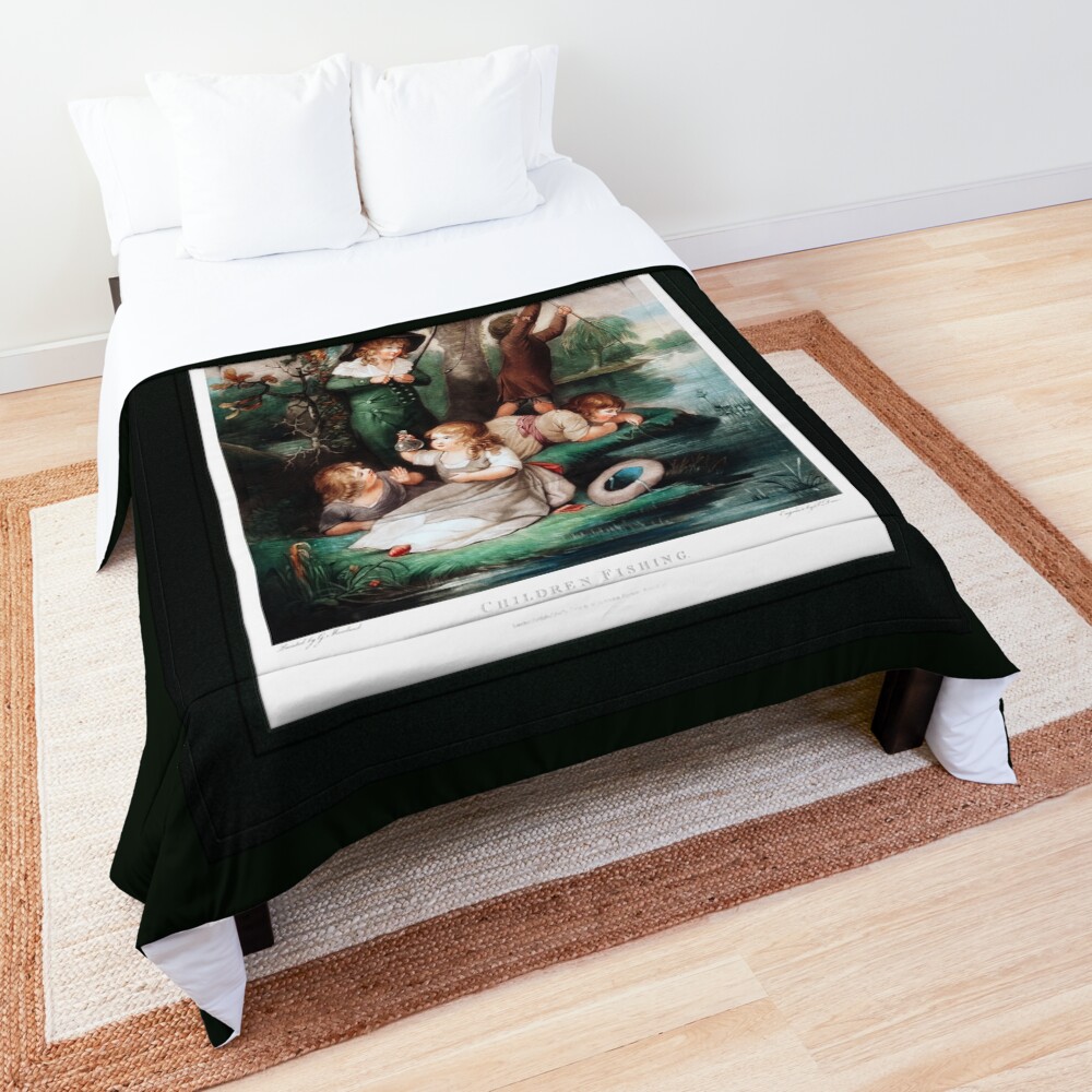 Children Fishing by George Morland - An Adorable Scene Of Childhood 2 Children Fishing by George Morland Remastered Xzendor7 Classical Art Old Masters Reproductions Comforter by Xzendor7