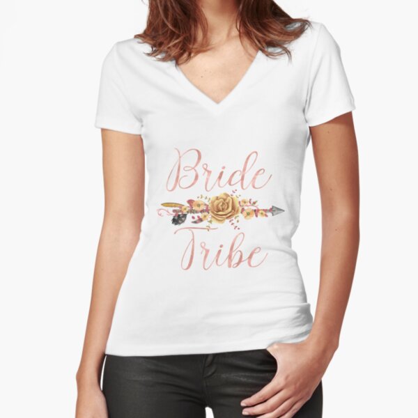 Bride Tribe Rose Gold Floral Arrow Fitted V-Neck T-Shirt