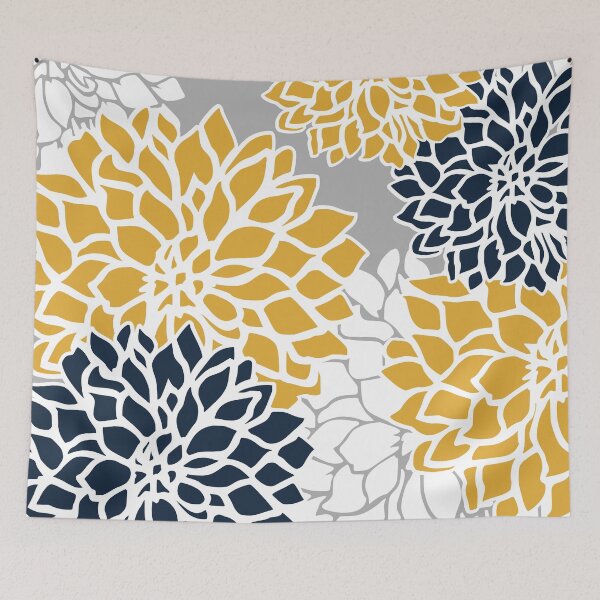 Artikelvorschau, Flower Blooms, Yellow, Grey, Navy entworfen und verkauft von meggydesigns.