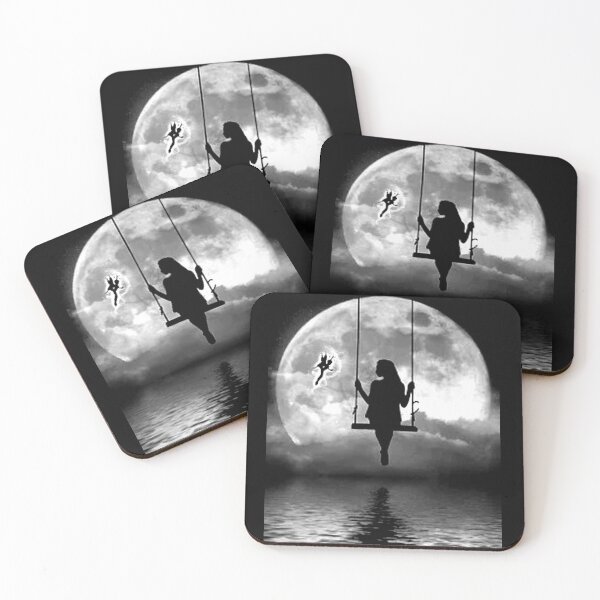 Item preview, Cute girl watching the moon on a swing  Art  designed and sold by BEAUTY ⭐⭐⭐⭐⭐.