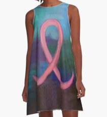 Supportive Pink Breast Cancer Awareness Ribbon on Jewel Tone Background A-Line Dress
