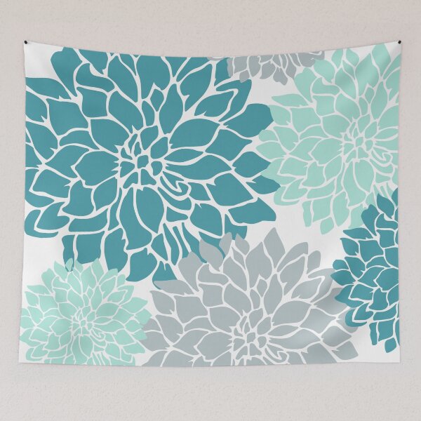 Artikelvorschau, Flower Blooms, Teal and Grey entworfen und verkauft von meggydesigns.