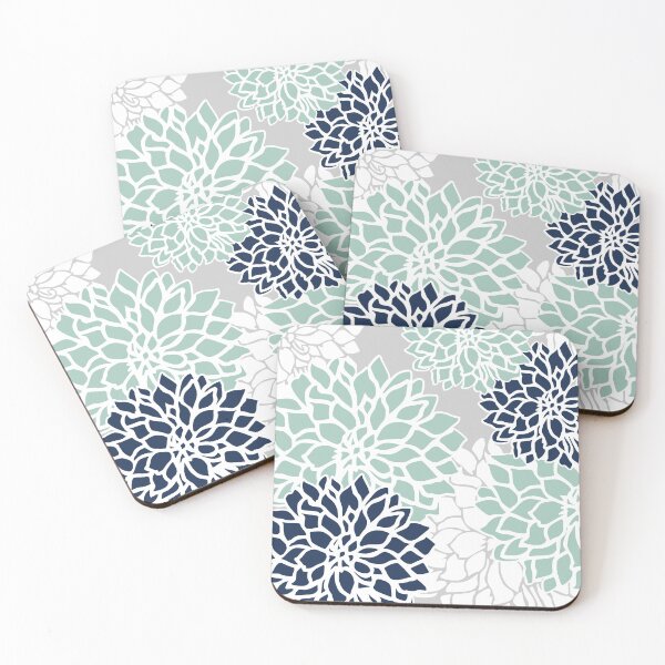 Artikelvorschau, Flower Blooms, Teal, Navy, Grey entworfen und verkauft von meggydesigns.