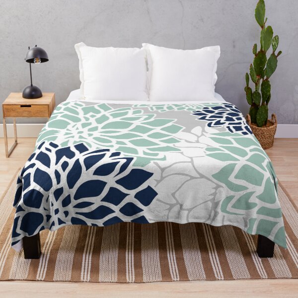 Artikelvorschau, Flower Blooms, Teal, Navy, Grey entworfen und verkauft von meggydesigns.