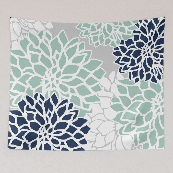 Artikelvorschau, Flower Blooms, Teal, Navy, Grey entworfen und verkauft von meggydesigns.