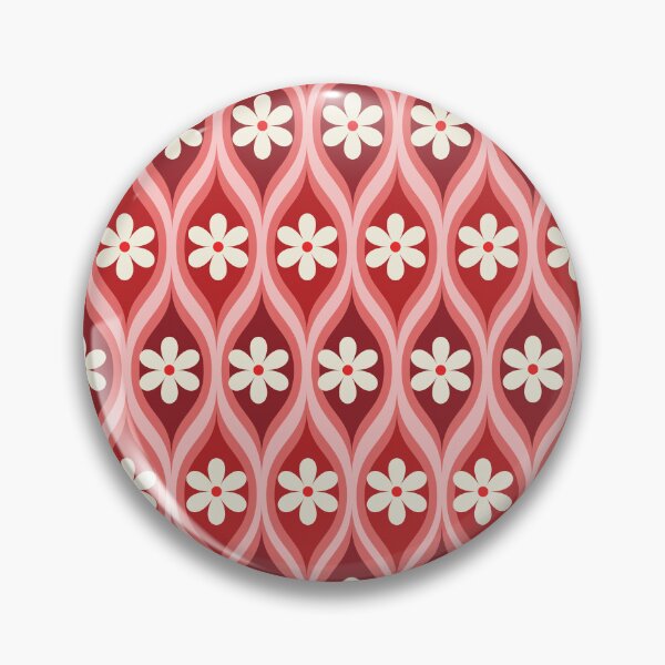Item preview,  Retro white flower pattern on  geometric oval ogee  red shapes  designed and sold by Yasminepatterns .