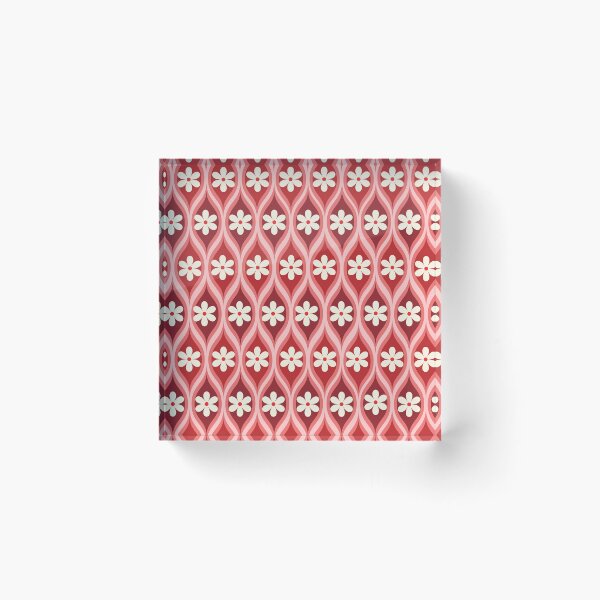 Item preview,  Retro white flower pattern on  geometric oval ogee  red shapes  designed and sold by Yasminepatterns .