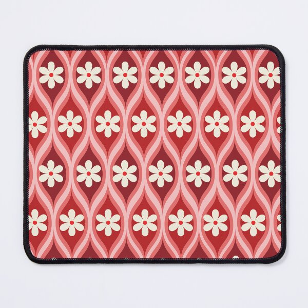 Item preview,  Retro white flower pattern on  geometric oval ogee  red shapes  designed and sold by Yasminepatterns .