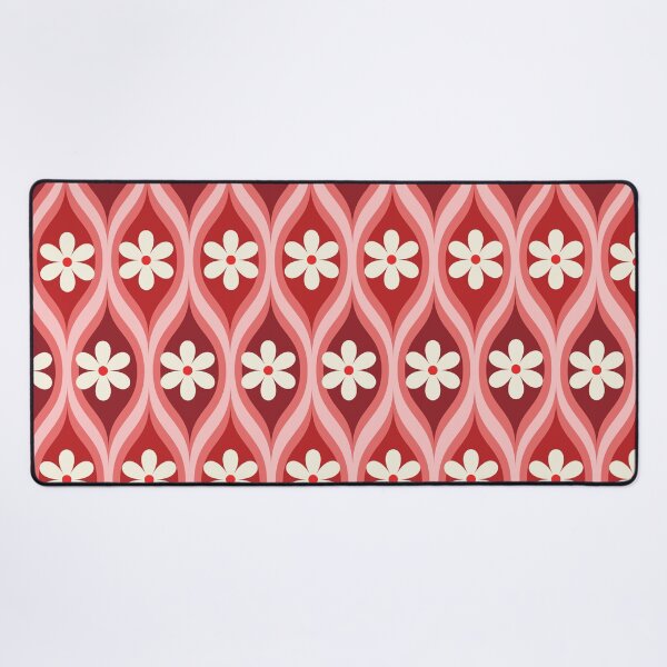Item preview, Retro white flower pattern on geometric oval ogee red shapes designed and sold by Yasminepatterns .